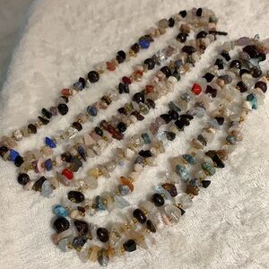 Set of Two Natural Stone and Glass 35 Inch Vintage Beaded Necklaces